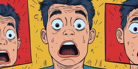 Obraz premium A terrified man with an open mouth expressing intense surprise