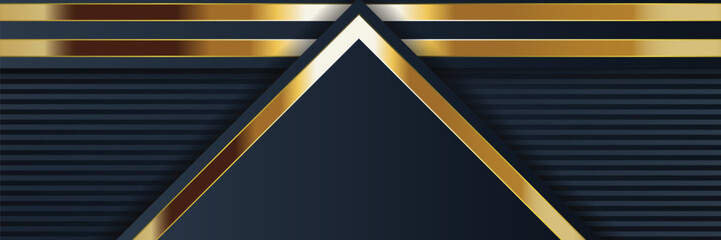 Abstract gold-trimmed dark blue triangle on striped background