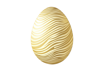 Vector Easter egg in golden color with a linear, abstract, wavy texture, isolated on a white background