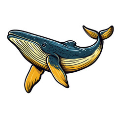 Fototapeta premium A cute Whale in sticker style, full body visible, bold outlines, slight drop shadow, glossy effect, white background