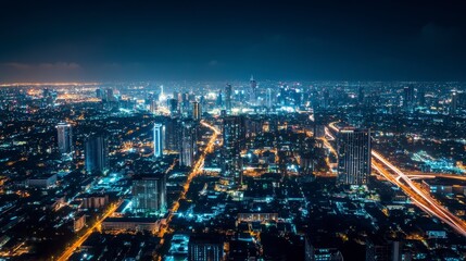 Fototapeta premium Beautiful Night City Skyline with Lively Illuminations