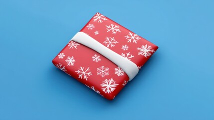 Obraz premium Red snowflake gift wrap on blue background