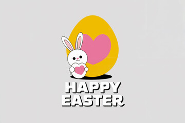 Fototapeta premium Colorful Easter design featuring a bunny holding a heart and an egg with a heart shape