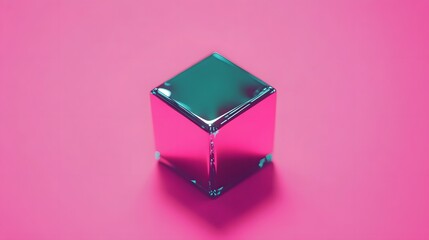 Obraz premium Vibrant Pink Background Shiny Teal Cube 3D Render