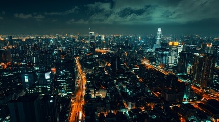 Fototapeta premium Majestic view of urban landscape under starlit skies.