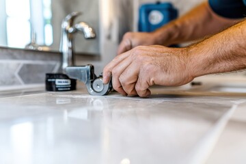 A craftsman detailing the final fittings of a toilet installation, showcasing the meticulous effort and pride in creating a perfectly completed project for future users.