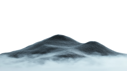 Mysterious dark sand dunes emerging from a thick layer of fog with transparent background