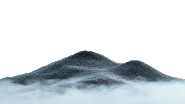 Mysterious dark sand dunes emerging from a thick layer of fog with transparent background