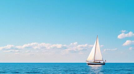 Obraz premium Solitary sailboat gliding on the ocean, in serenity against a clear sky