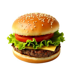 Tasty hamburger in studio, isolated on transparent background, generative ai