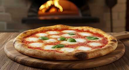 Deliciosa pizza Margherita com folhas de manjericão