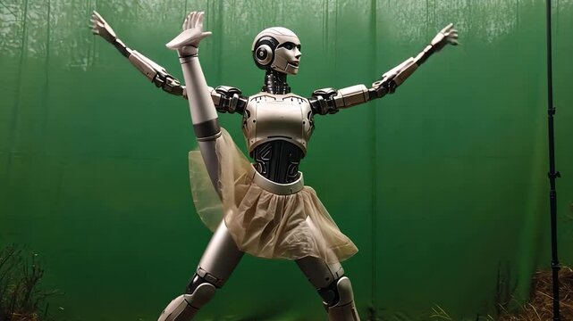 Robotic Ballerina in a Green Screen Studio