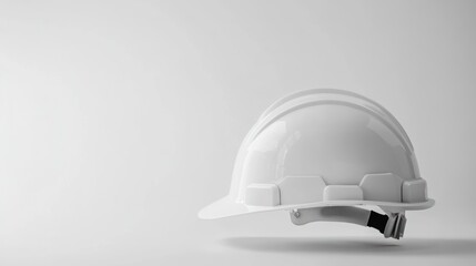 Fototapeta premium A white hard hat on a minimalist background, symbolizing safety in construction and industry.