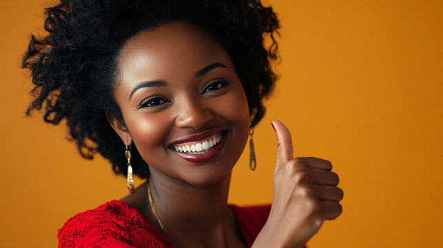 smiling black woman with thumps up