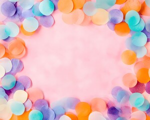 Fototapeta premium Pastel Confetti Border Pink Background, Festive Celebration Design