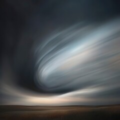 Powerful tornado funnel cloud in motion over open prairie, illuminated by soft twilight glow, dark moody tones, sharp cloud textures, and wide-angle perspective emphasizing natural force.