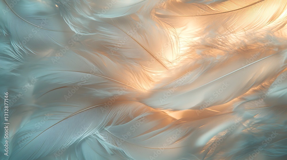 Poster Soft White and Teal Feathers Abstract Background Texture Image
