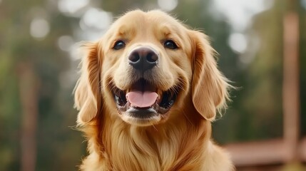 Fototapeta premium Happy Golden Retriever Dog Portrait Closeup