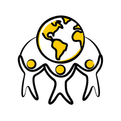 Protect the Earth: figures hold the planet with care and love.