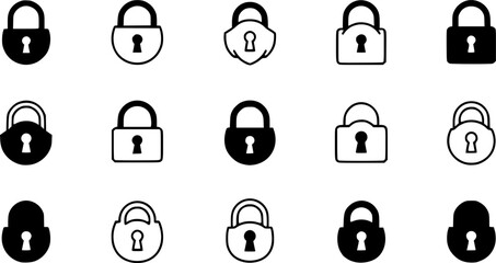 Lock icon. locked and unlocked black outline icon set for app, ui, ux and website. vector illustration on transparent background.
