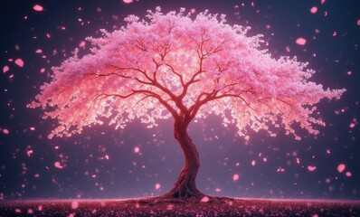 Blossoming cherry tree at dusk