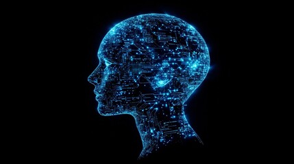 Human head made with numbers and symbols, technology concept