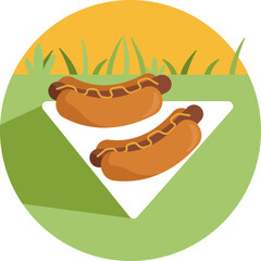 A classic hot dog in a bun, often served at picnics or outdoor gatherings.