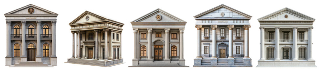 Obraz premium Elegant Architectural Designs of Classic Government Buildings, PNG bundle collection, Isolated on Transparent Background