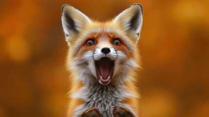 A hilarious fox caught in a moment of surprise, mouth agape and paws on its head, showcasing pure animal emotion.