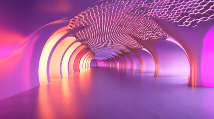 Abstract Purple and Orange Illuminated Archway Tunnel