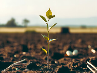 A tender seedling struggles through the dense, dark earth, its tiny stalk stretching longingly towards the golden sunlight. Its first leaves unfurl like little hands greeting life. Dewdrops glisten ar