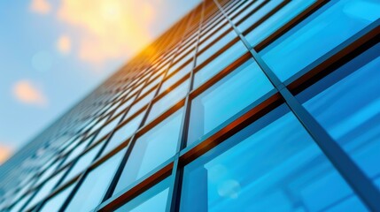 Modern corporate abstract background featuring glass buildings and vibrant bokeh effect, ideal for professional designs.