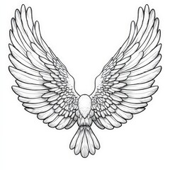 Fototapeta premium Minimalistic black and white wings drawing, bold outline, isolated clipart.