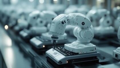 Obraz premium A factory using robots and automation to increase efficiency and reduce labor costs, Automation, Scalable and efficient