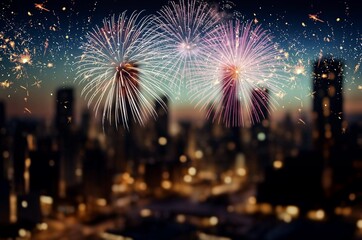 Beautiful bright Fireworks on dark sky