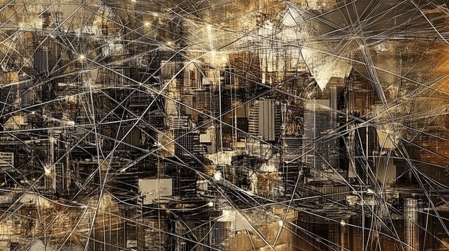 Complex and intricate mesh illustrating urban life.