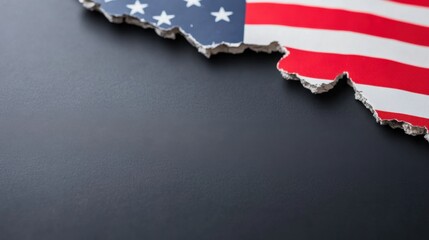 Torn USA Flag with Texture and Shadow on Dark Background, Symbolizing National Pride and Creative Design Elements