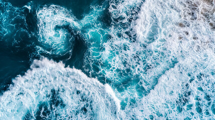 Powerful ocean currents creating swirling whirlpools in deep blue water