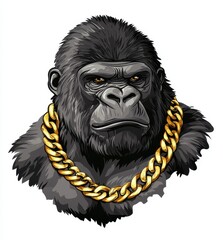 Fototapeta premium Powerful Gorilla Portrait with Gold Chain