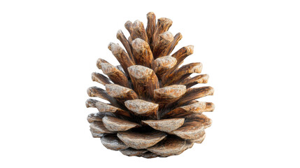 Single ponderosa pine cone showing seeds with transparent background