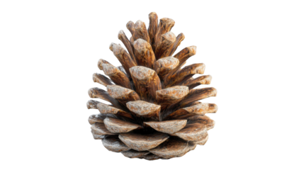 Single ponderosa pine cone showing seeds with transparent background