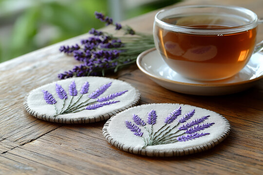  lavender embroidered coasters