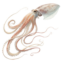 Detailed Illustration of a Beautiful Squid against a White Background