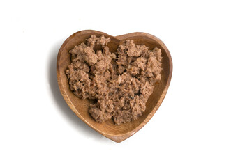 heart shaped bowl with raw tuna