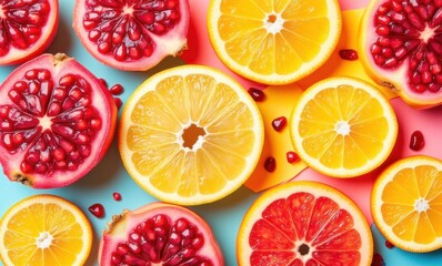 Vibrant citrus and pomegranate display