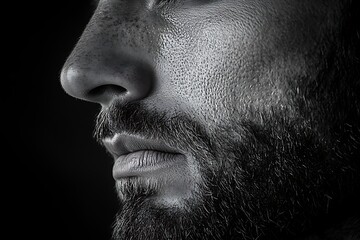 Closeup Profile of a Man's Face in Black and White
