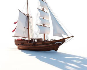 Photorealistic Sailing Ship on White Background