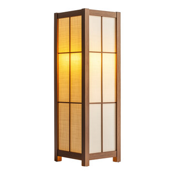 Japanese Andon paper floor lamp with wooden frame isolated on transparent white background