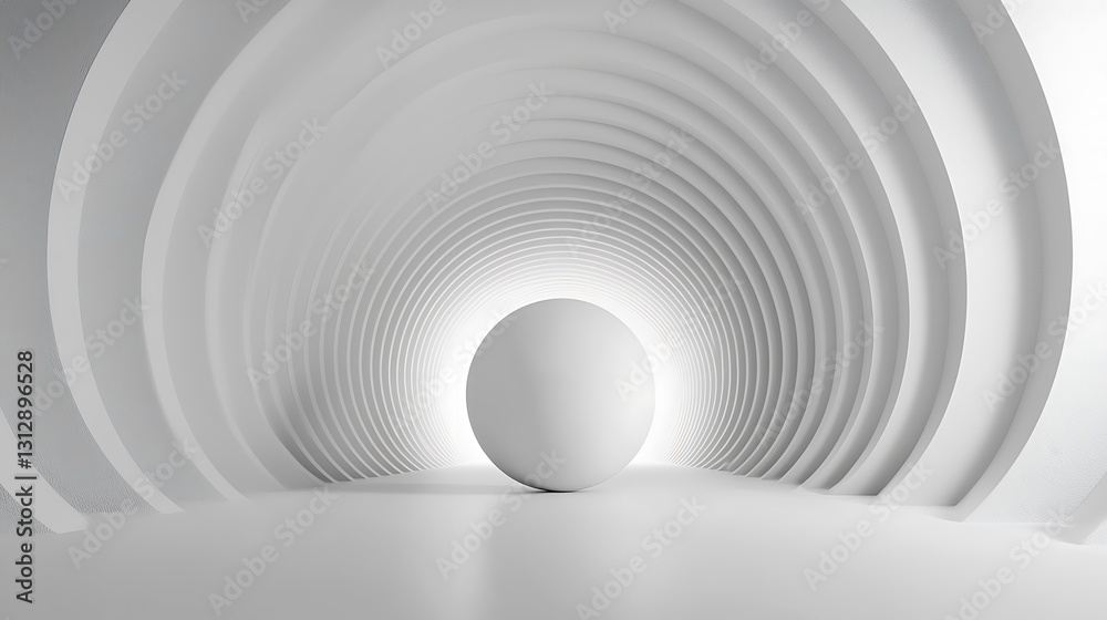 Poster White Sphere Minimalist 3D Tunnel Design Abstract Background
