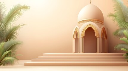 Elegant Islamic Architecture Dome with Palm Trees